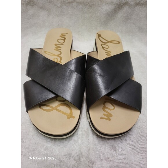 Sam Edelman Womens Black Leather Open Toe Slide Sandals 10 EUC - Picture 2 of 7